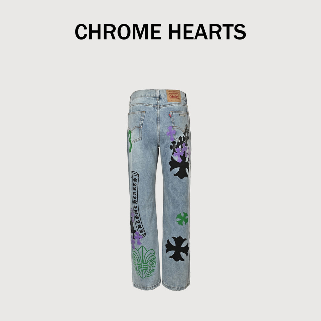 Chrome Hearts CH Couture Multi-Color Cross Patch Embroidered Washed Jeans 2026 XM5600824