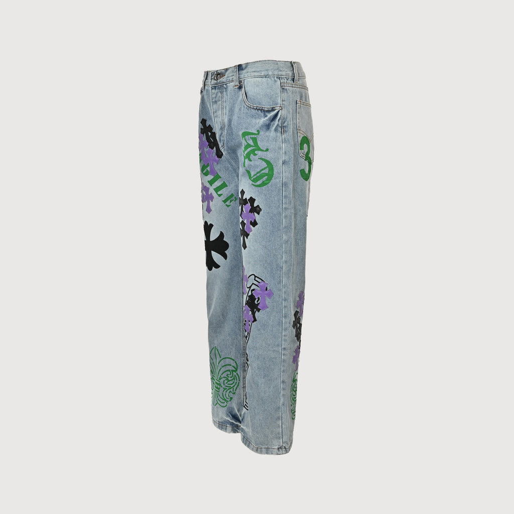 Chrome Hearts CH Couture Multi-Color Cross Patch Embroidered Washed Jeans 2026 XM5600824