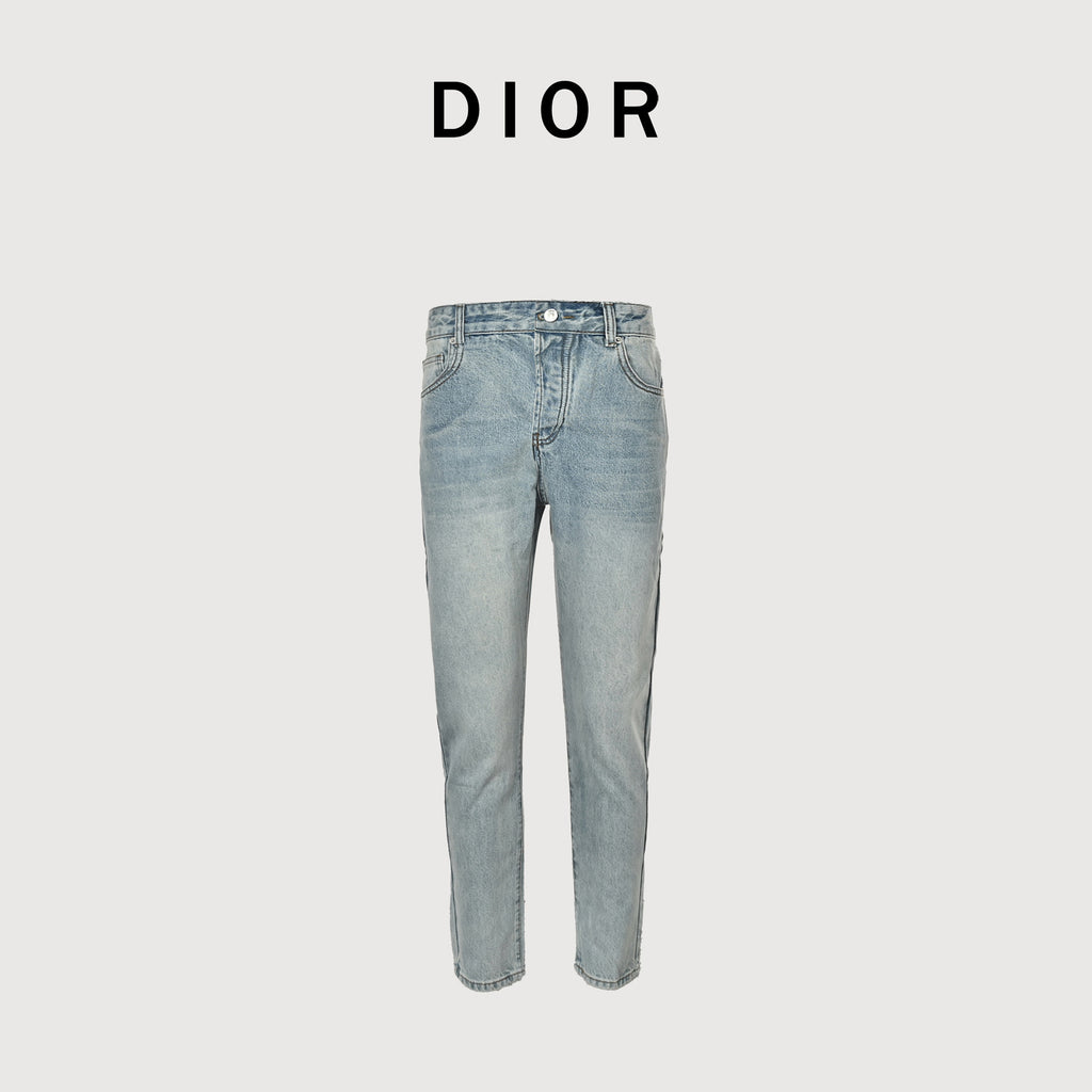 Dior Pocket Split Slim Jeans – Light Blue Wash   XM520010
