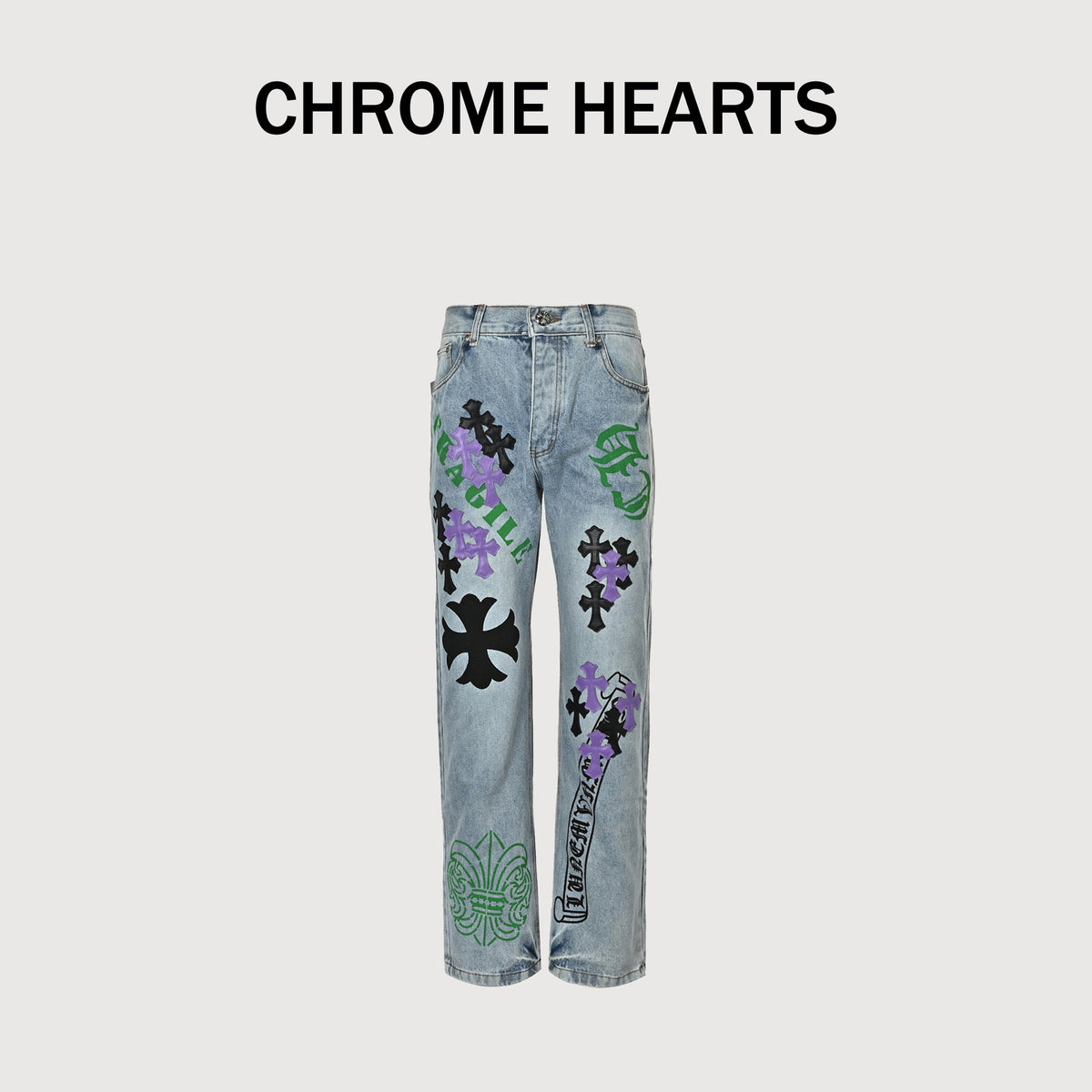 Chrome Hearts CH Couture Multi-Color Cross Patch Embroidered Washed Jeans 2026 XM5600824