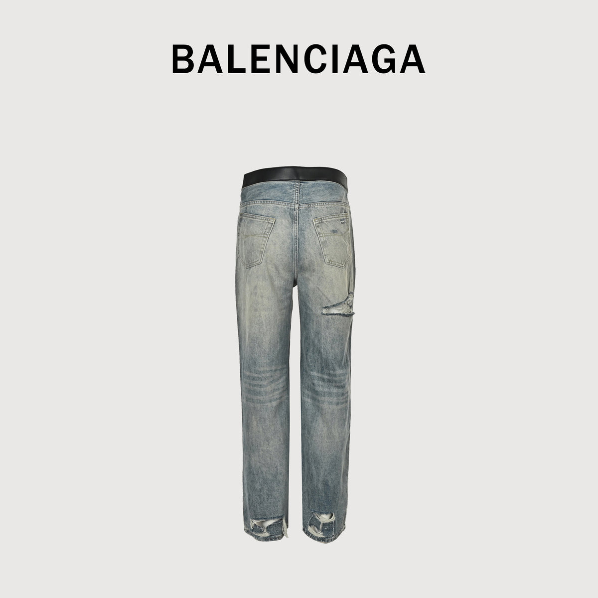 Balenciaga 25SS Washed Destroyed Straight-Leg Jeans – Light Blue794217TQW556379