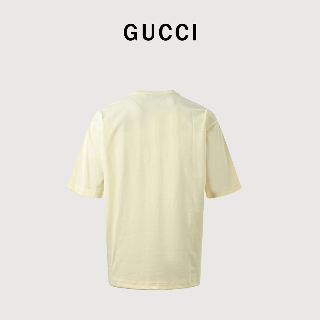 Gucci Early Spring Cartoon Dog Print Short Sleeve T-Shirt – Cream TS2200423