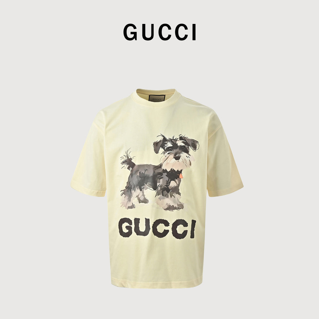 Gucci Early Spring Cartoon Dog Print Short Sleeve T-Shirt – Cream TS2200423