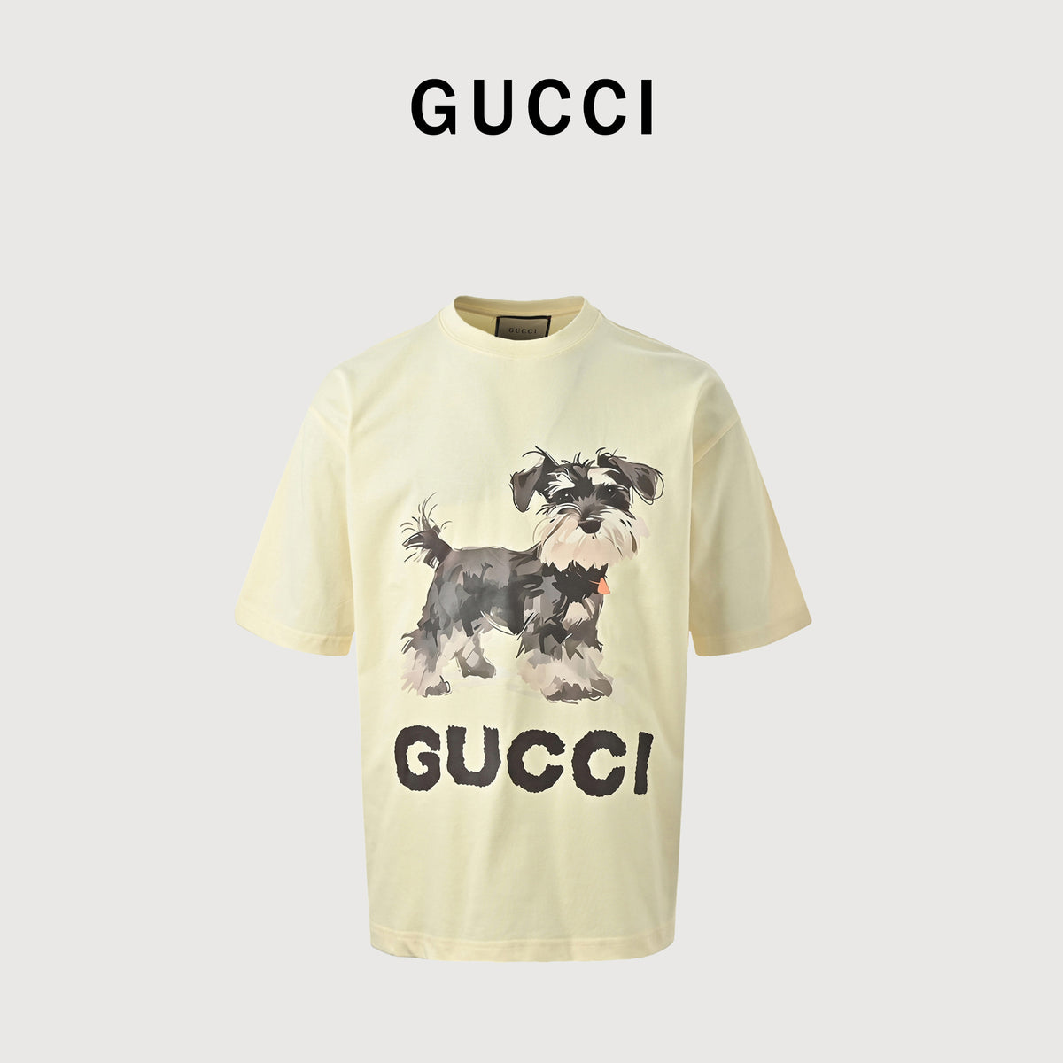 Gucci Early Spring Cartoon Dog Print Short Sleeve T-Shirt – Cream TS2200423