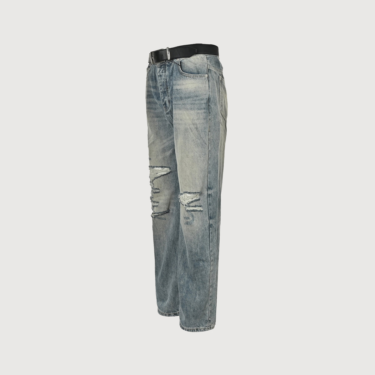 Balenciaga 25SS Washed Destroyed Straight-Leg Jeans – Light Blue794217TQW556379