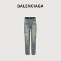 Balenciaga 25SS Washed Destroyed Straight-Leg Jeans – Light Blue794217TQW556379