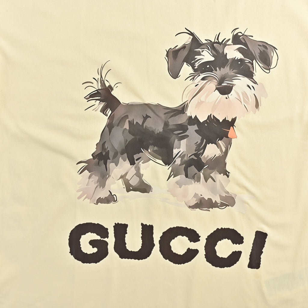 Gucci Early Spring Cartoon Dog Print Short Sleeve T-Shirt – Cream TS2200423