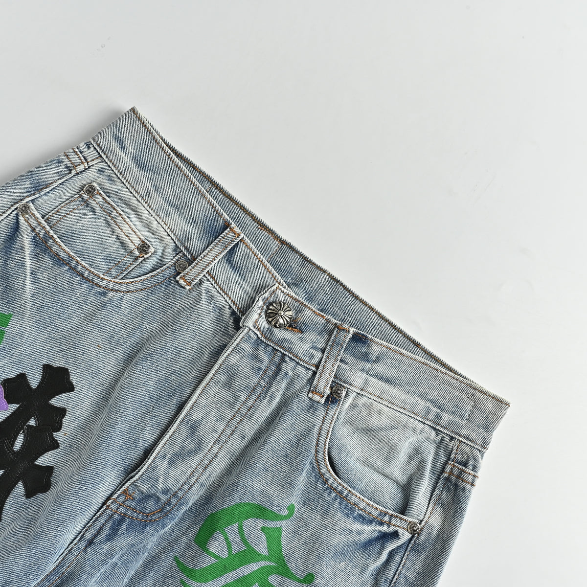 Chrome Hearts CH Couture Multi-Color Cross Patch Embroidered Washed Jeans 2026 XM5600824