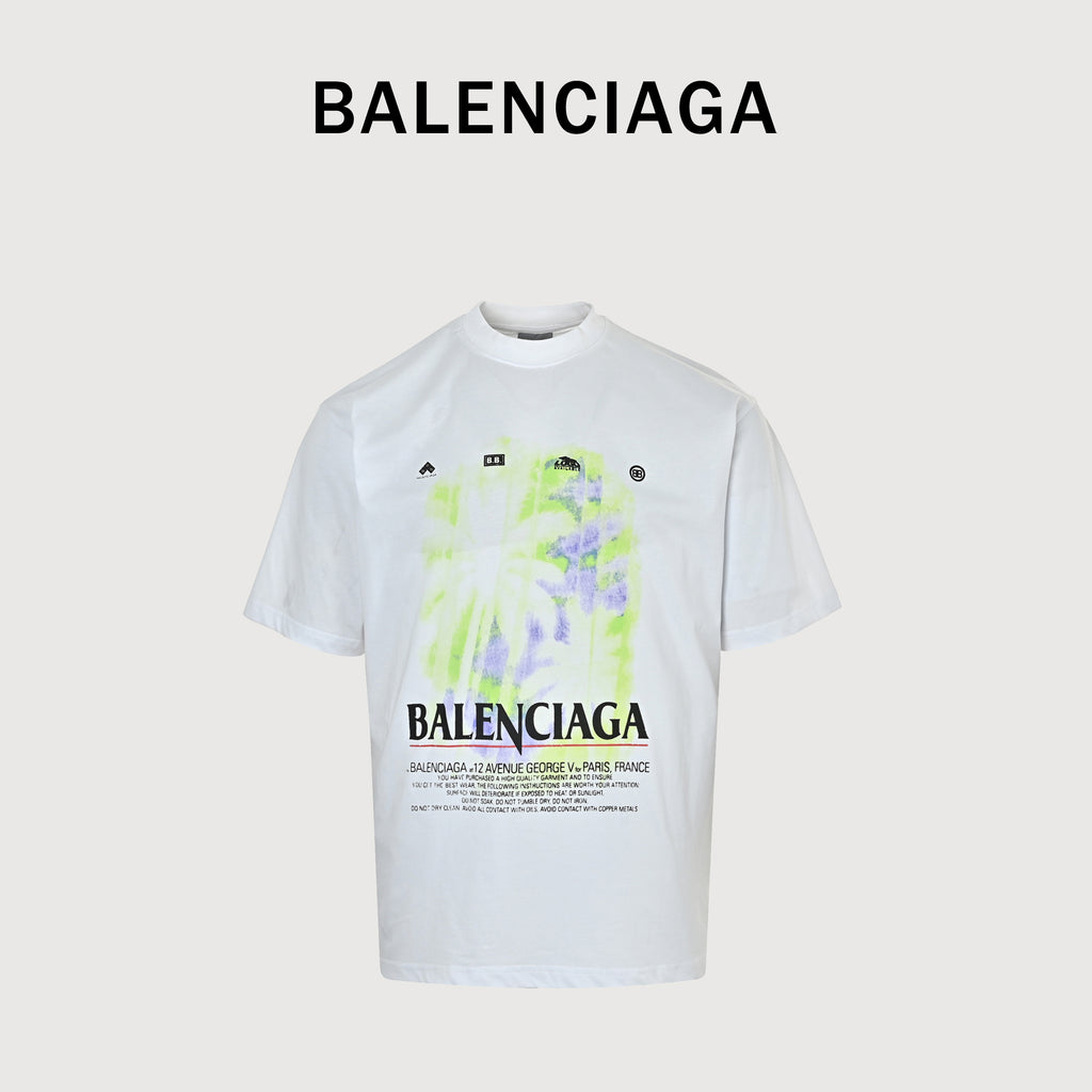 Balenciaga Blurred Palm Tree Letter Print Short Sleeve T-Shirt SG2800518