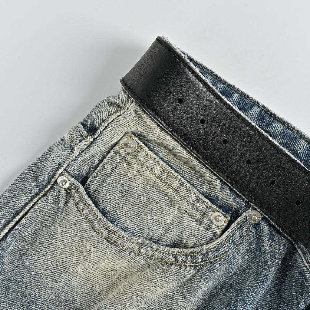 Balenciaga 25SS Washed Destroyed Straight-Leg Jeans – Light Blue794217TQW556379