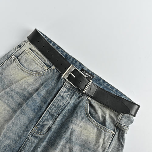 Balenciaga 25SS Washed Destroyed Straight-Leg Jeans – Light Blue794217TQW556379