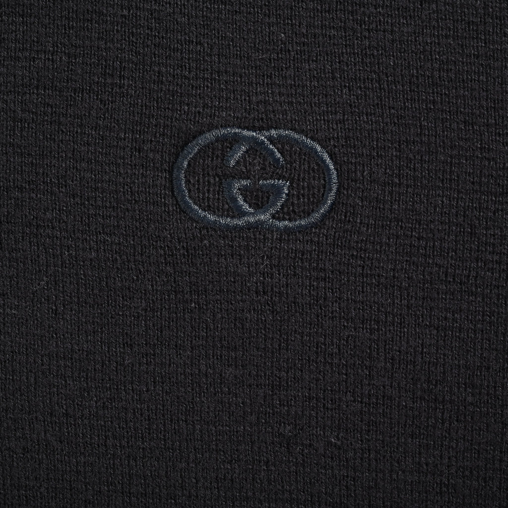Gucci GUC Double-G Embroidered Silk-Cotton Blend Knit Short Sleeve T-Shirt – Black NP3800408