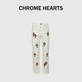 Chrome Hearts CH Couture Cross Leather-Patch Washed Jeans 2026 — White XM5600824-WHT