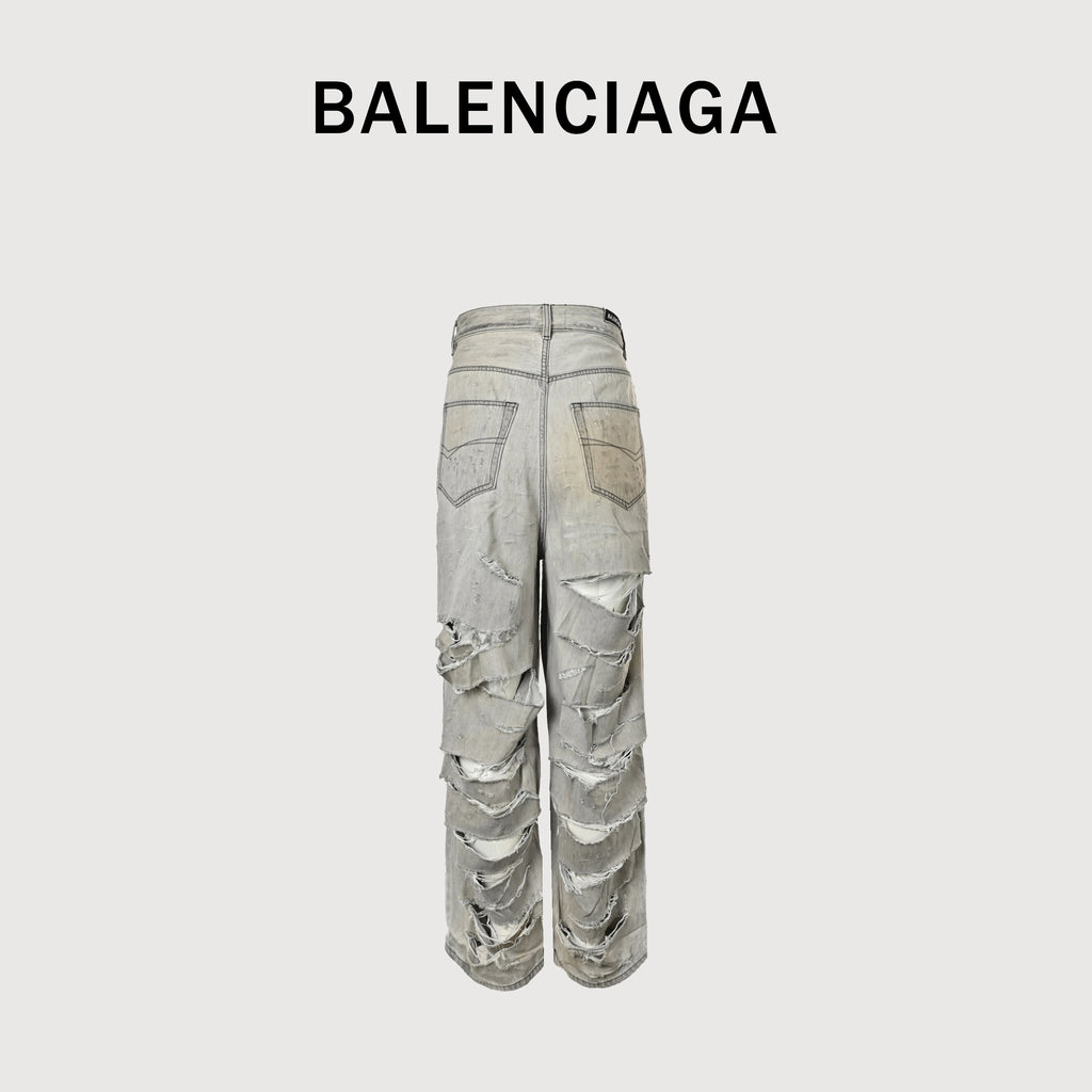Balenciaga 24FW White Heavy Destroy Knife-Cut Wide-Leg Jeans HH6400421