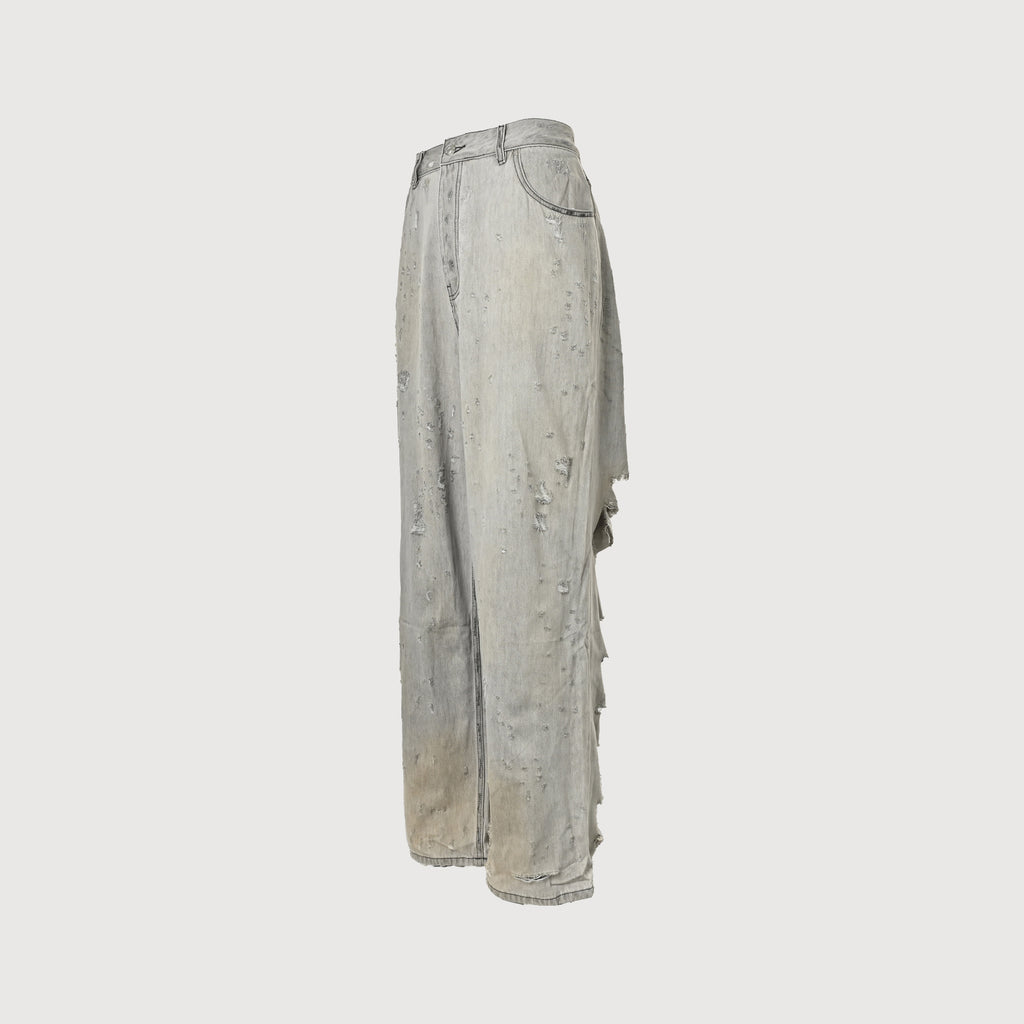 Balenciaga 24FW White Heavy Destroy Knife-Cut Wide-Leg Jeans HH6400421