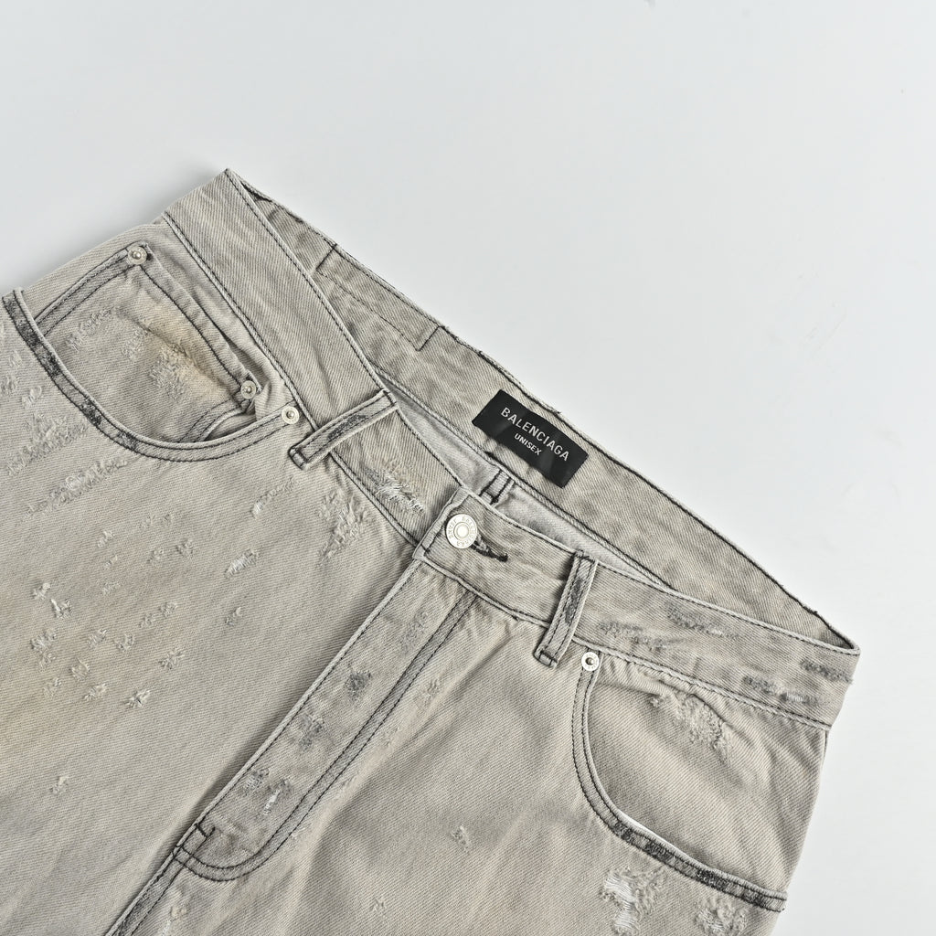 Balenciaga 24FW White Heavy Destroy Knife-Cut Wide-Leg Jeans HH6400421