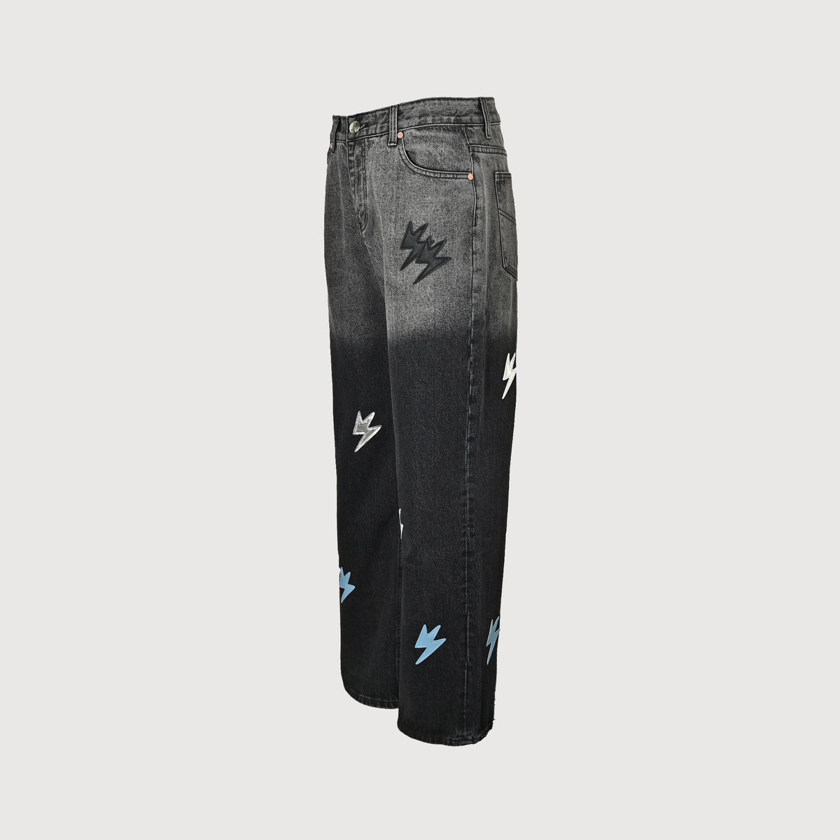 Amexnocap Lightning Bolt Gradient Straight-Leg Jeans – Grey to Black  SG5200617