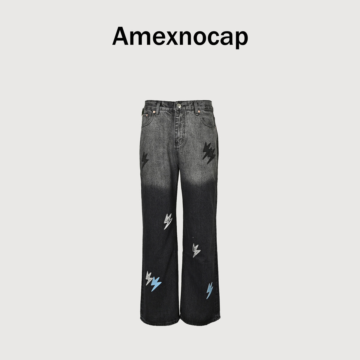 Amexnocap Lightning Bolt Gradient Straight-Leg Jeans – Grey to Black  SG5200617