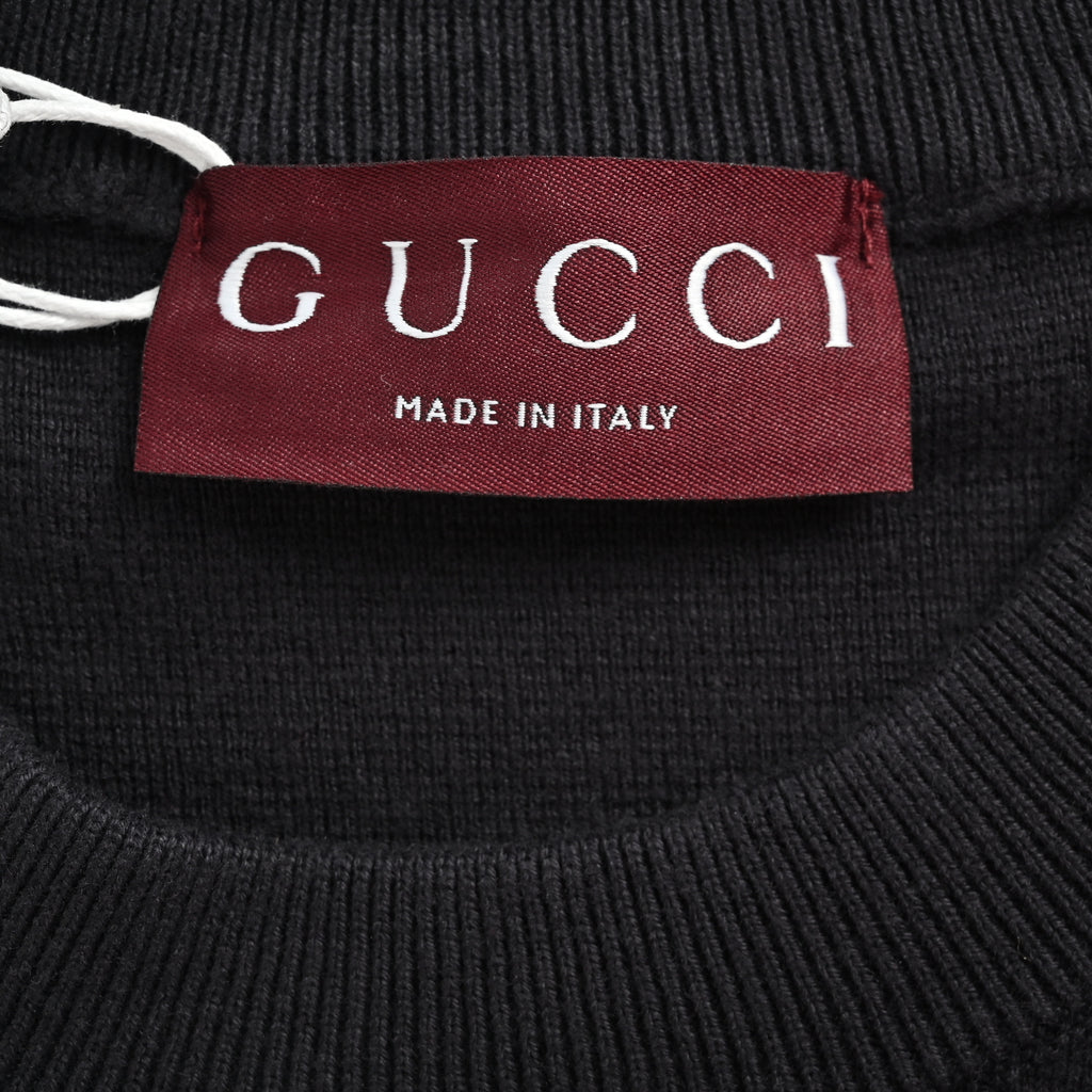 Gucci GUC Double-G Embroidered Silk-Cotton Blend Knit Short Sleeve T-Shirt – Black NP3800408