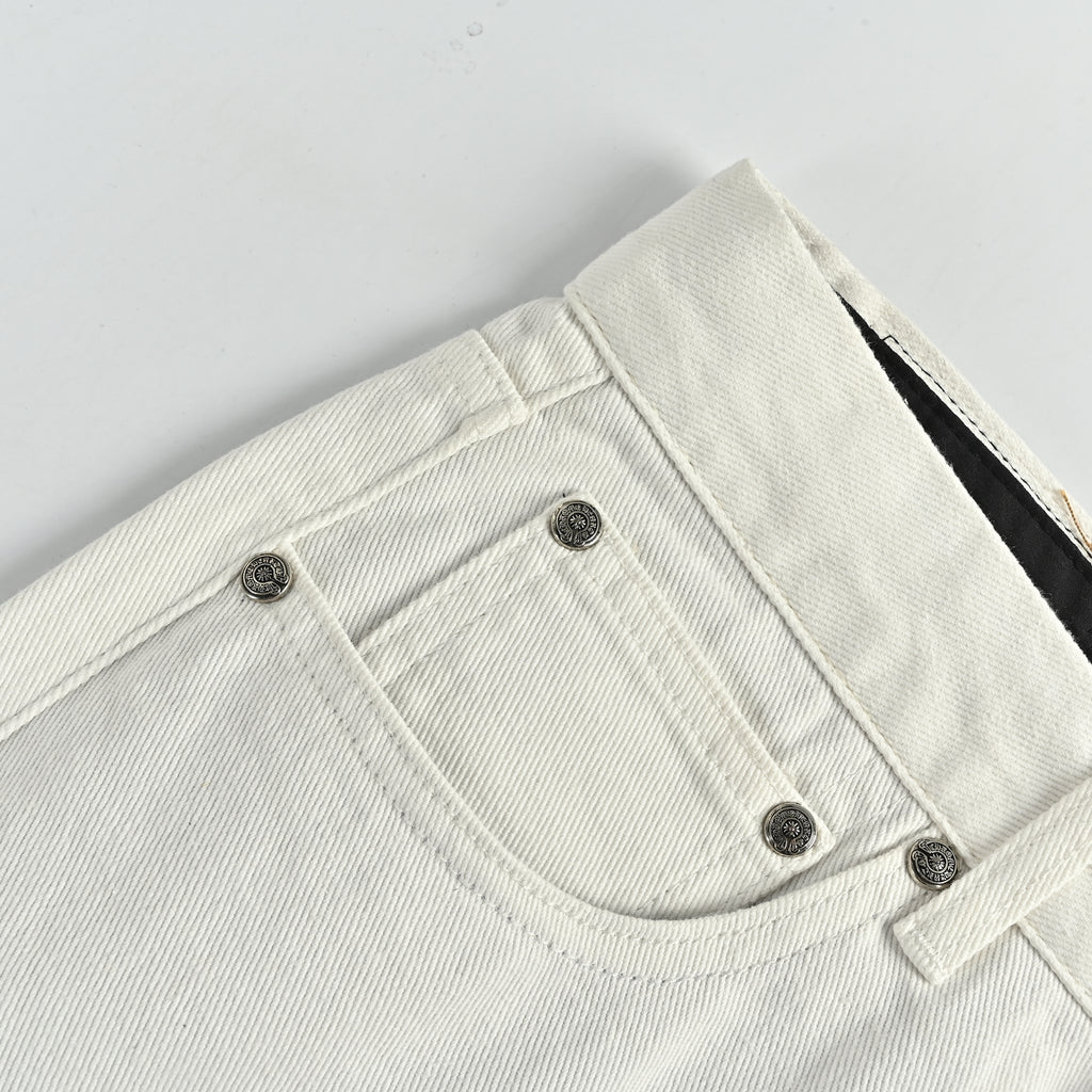 Chrome Hearts CH Couture Cross Patch Graffiti Left-Leg Washed Jeans 2026 — White Multi-Color  XM5600824-GRF
