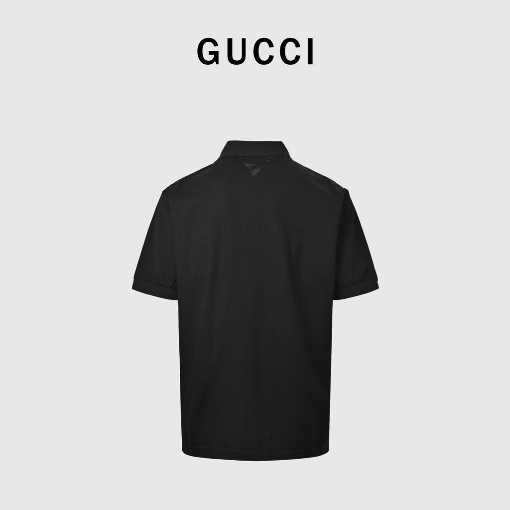Gucci GUC Horsebit Embroidered Pocket Short Sleeve Polo Shirt – Black NP2800418-BLK