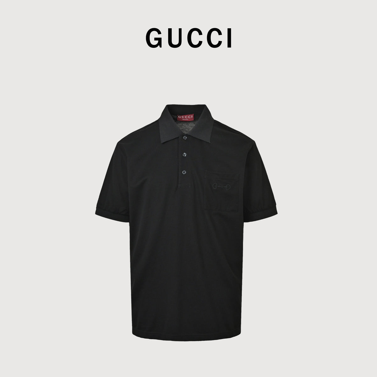 Gucci GUC Horsebit Embroidered Pocket Short Sleeve Polo Shirt – Black NP2800418-BLK