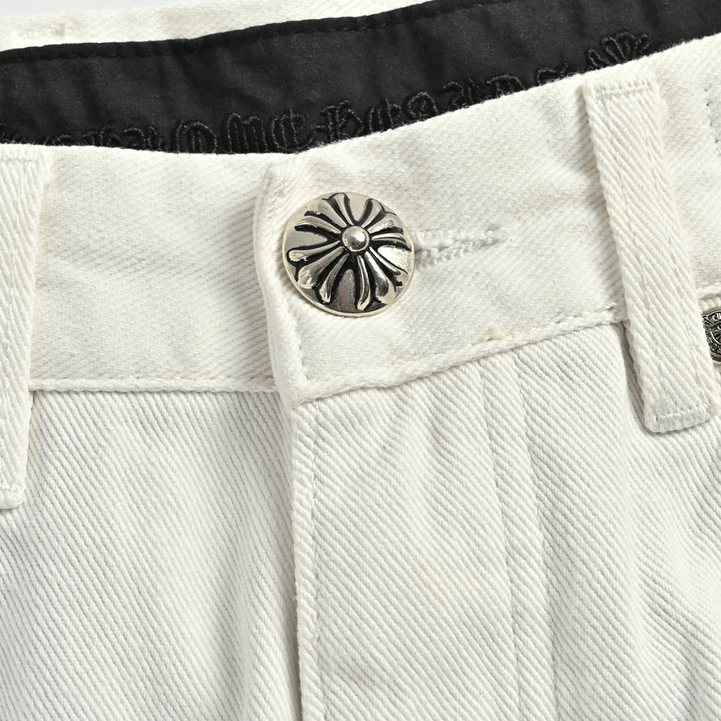 Chrome Hearts CH Couture Cross Patch Graffiti Left-Leg Washed Jeans 2026 — White Multi-Color  XM5600824-GRF
