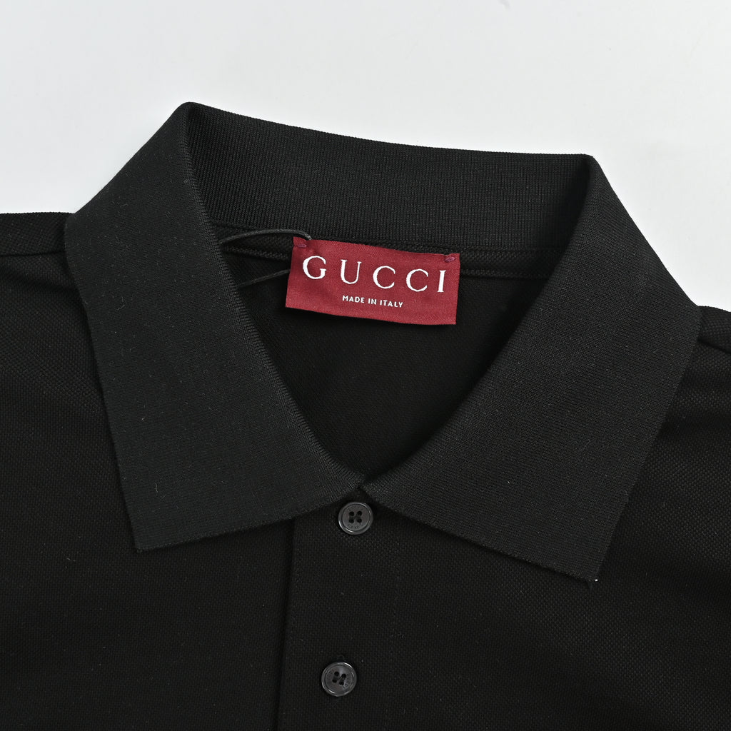 Gucci GUC Horsebit Embroidered Pocket Short Sleeve Polo Shirt – Black NP2800418-BLK