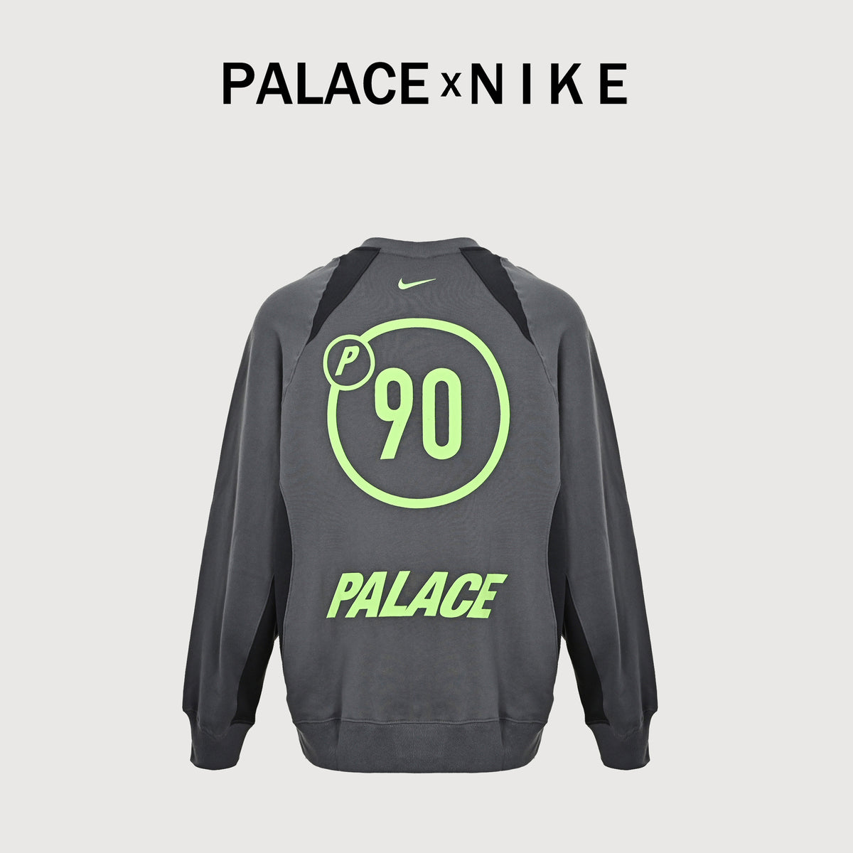 Palace × Nike FW25 Total P90 Crew Sweatshirt — Grey P29NCS003