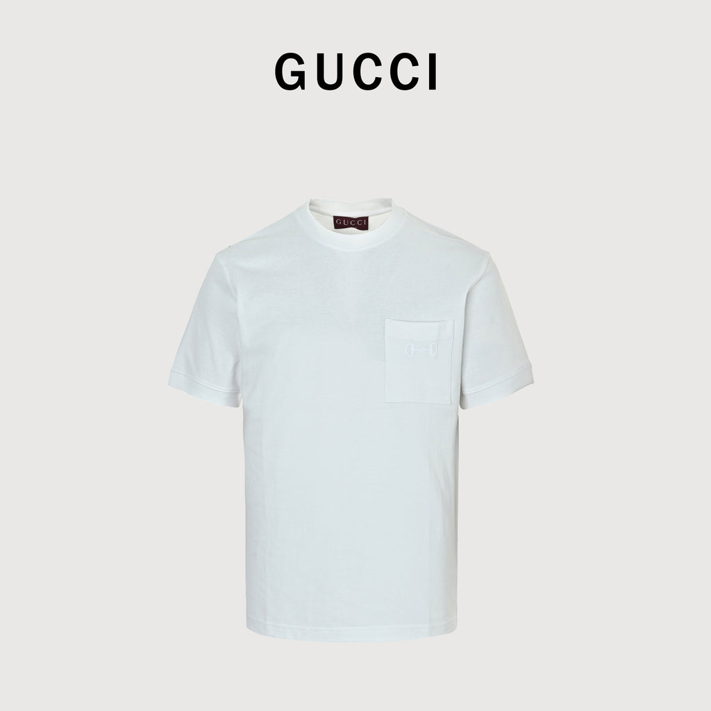 Gucci 26SS Horsebit Pocket Embroidered Short Sleeve T-Shirt – White DK2400808-WHT2