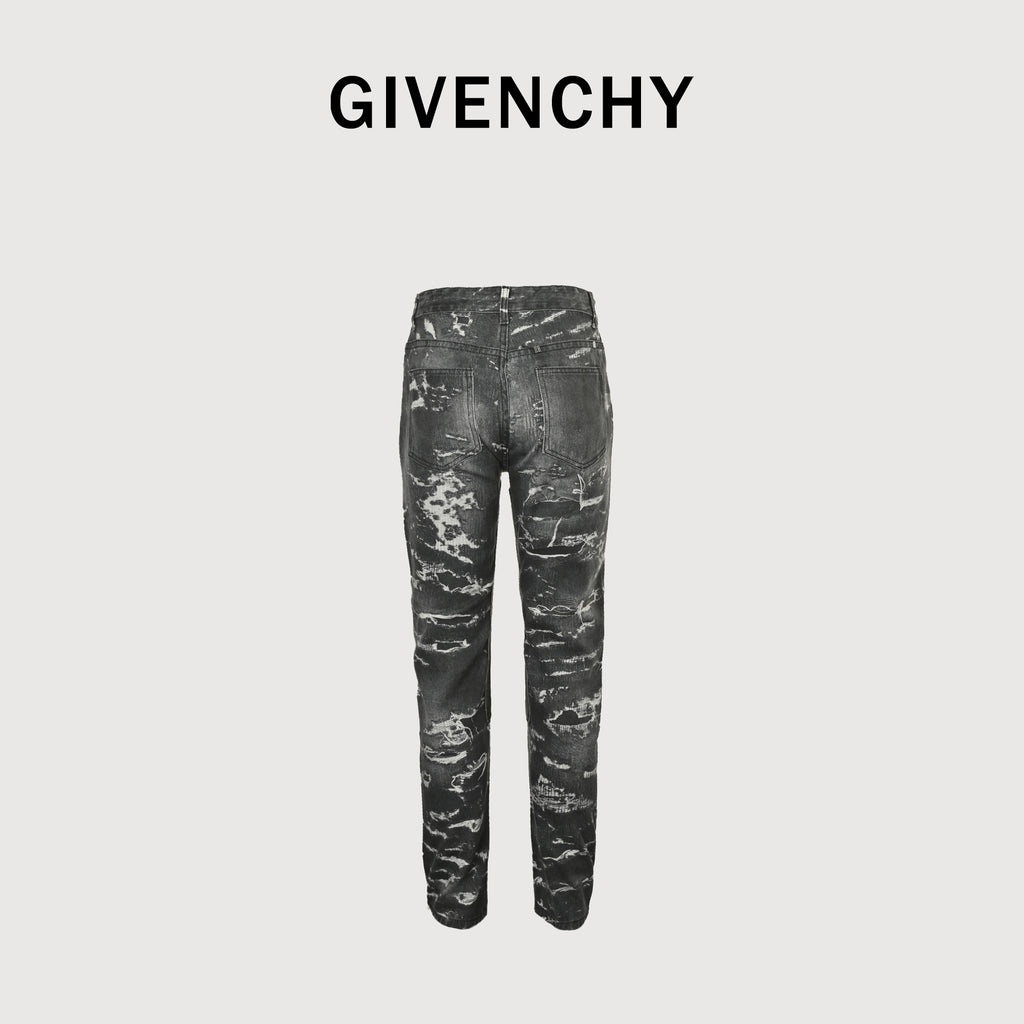 Givenchy GVC Destroyed Distressed Slim Jeans – Charcoal Camo Splatter  HY5200817-CHR