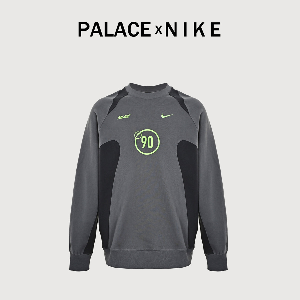Palace × Nike FW25 Total P90 Crew Sweatshirt — Grey P29NCS003