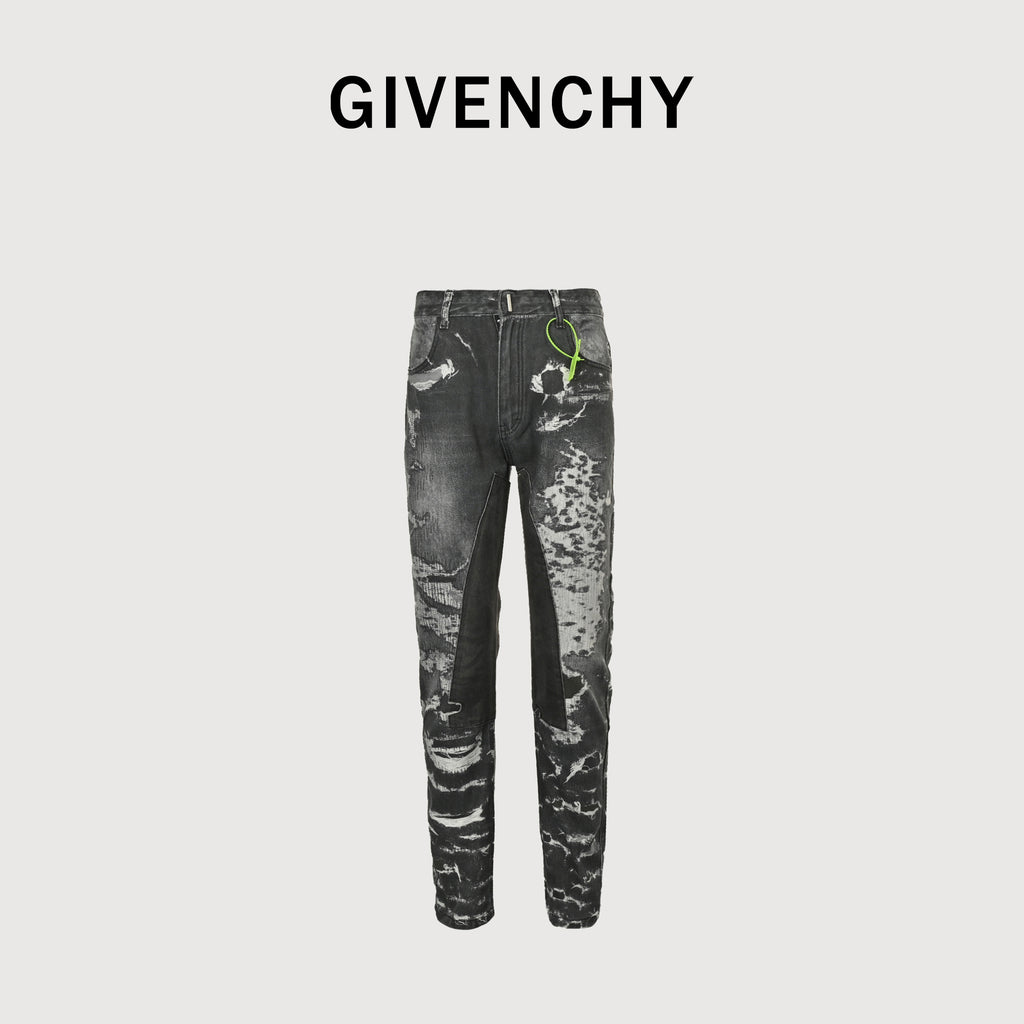 Givenchy GVC Destroyed Distressed Slim Jeans – Charcoal Camo Splatter  HY5200817-CHR