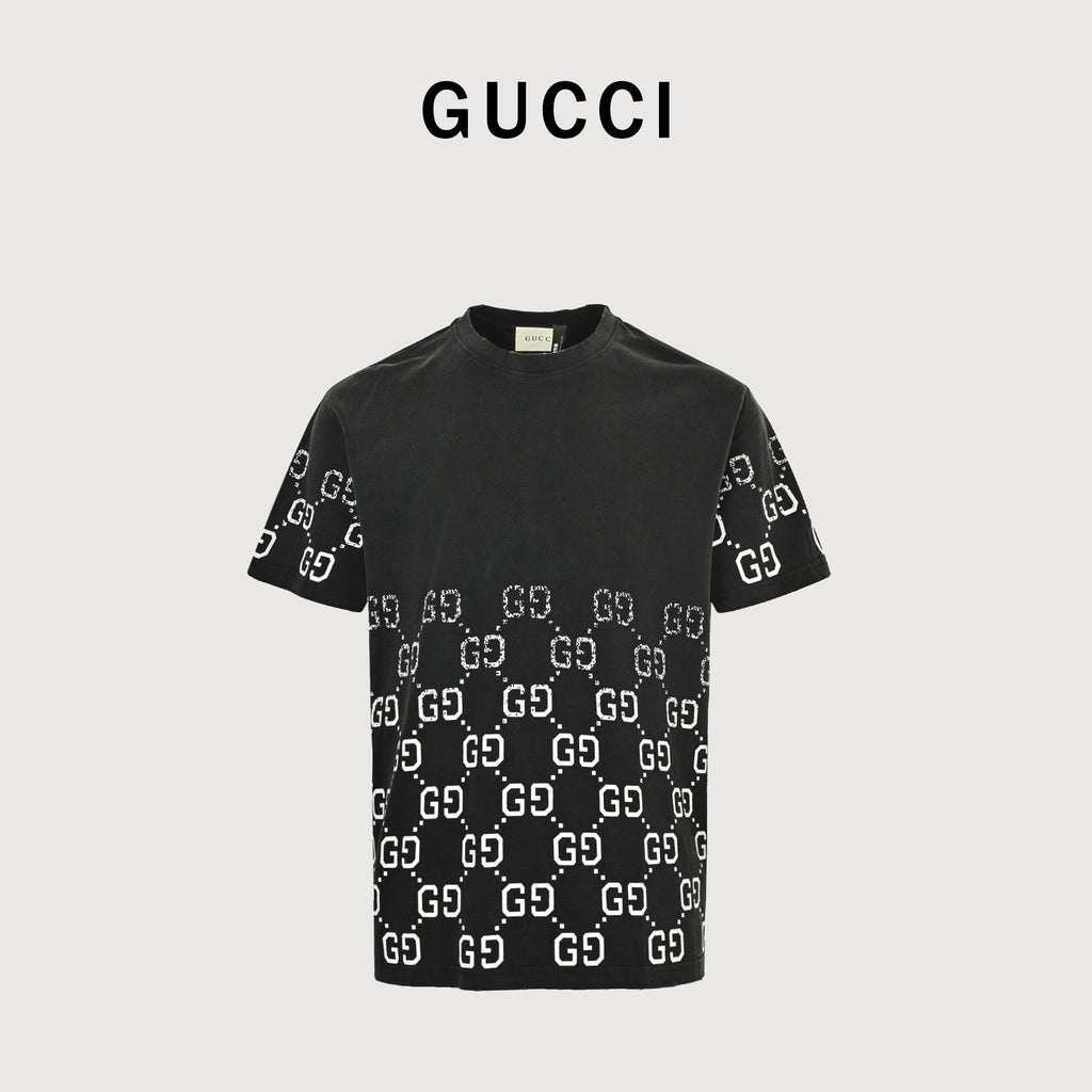 Gucci Double GG Print Gradient Short Sleeve T-Shirt – Black   HY2400408