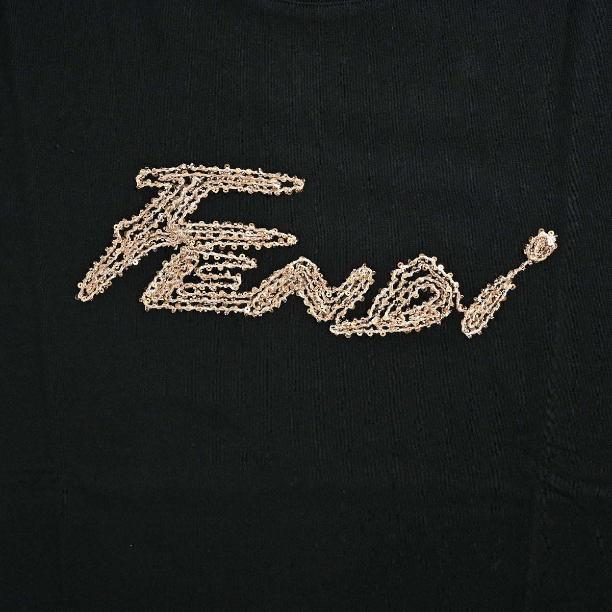 Fendi Rose Gold Crystal Signature Short Sleeve T-Shirt – Black  FY2400714