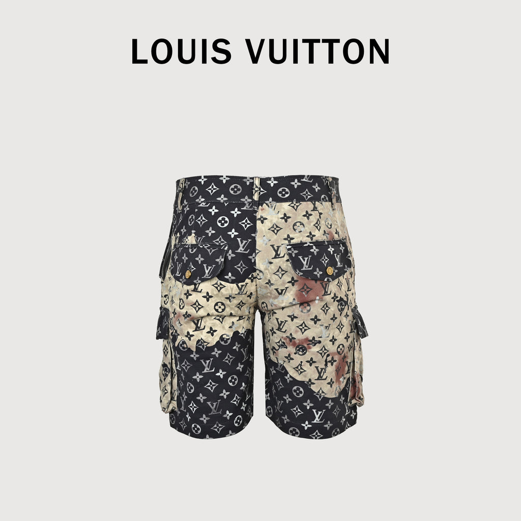 Louis Vuitton LV Monogram All-Over Print Tie-Dye Denim Cargo Shorts 2026HY3200328