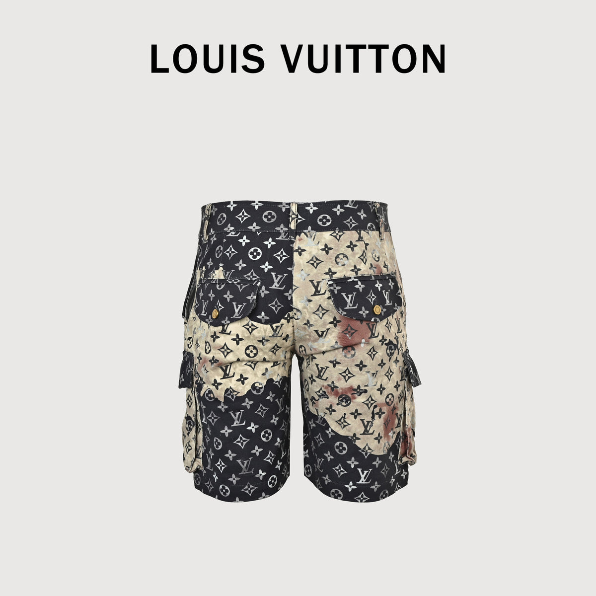 Louis Vuitton LV Monogram All-Over Print Tie-Dye Denim Cargo Shorts 2026HY3200328
