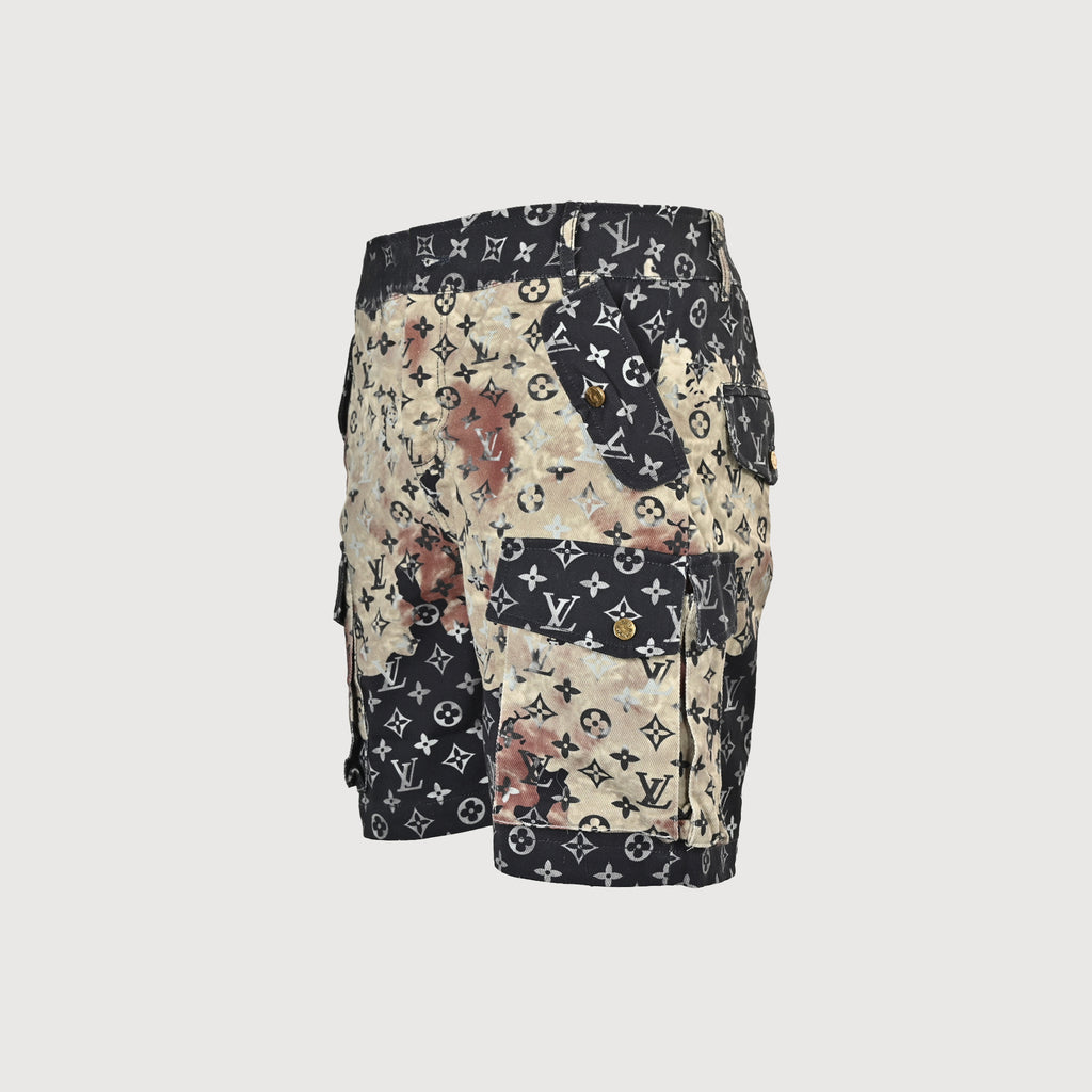 Louis Vuitton LV Monogram All-Over Print Tie-Dye Denim Cargo Shorts 2026HY3200328