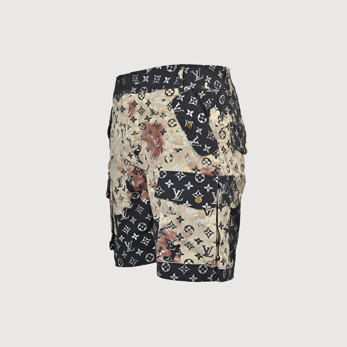 Louis Vuitton LV Monogram All-Over Print Tie-Dye Denim Cargo Shorts 2026HY3200328