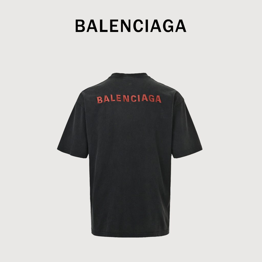 Balenciaga Red Letter Embroidered Short Sleeve T-Shirt  NP2400108