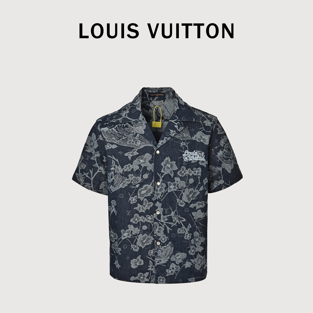 Louis Vuitton LV Floral Denim Jacquard Short-Sleeve Shirt 2026 HY3400701