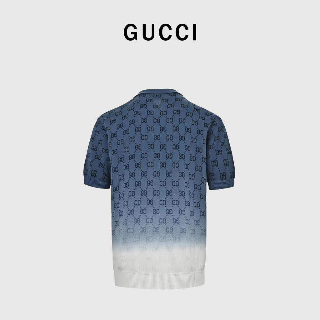 Gucci GG Monogram Gradient Dip-Dye Jacquard Knit Polo Shirt – Navy to White DK3200412