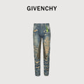 Givenchy GVC Destroyed Distressed Slim Jeans – Indigo Camo Splatter HY5200817