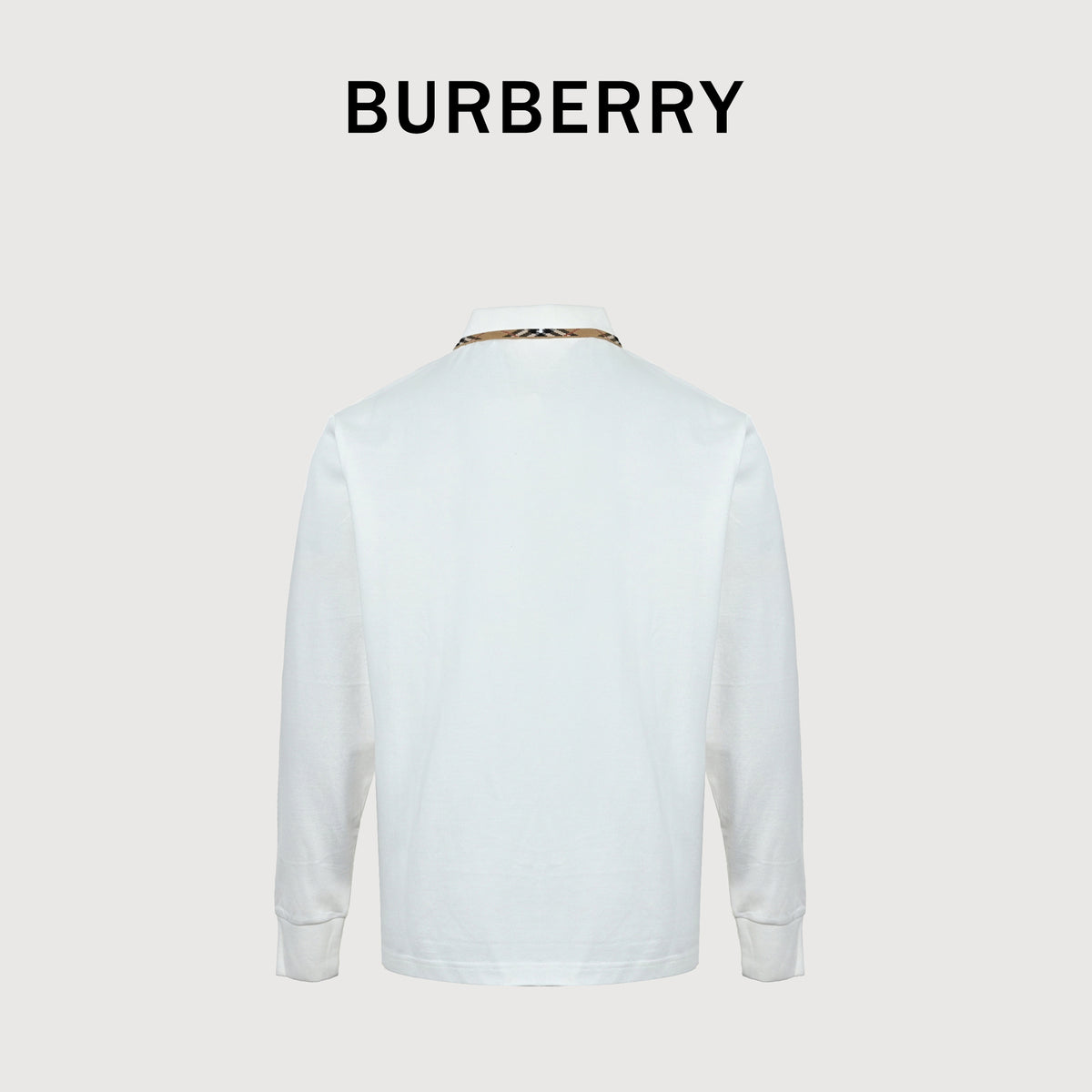 Burberry BBR Check-Collar Piqué Long-Sleeve Polo — White 2026NP3801004