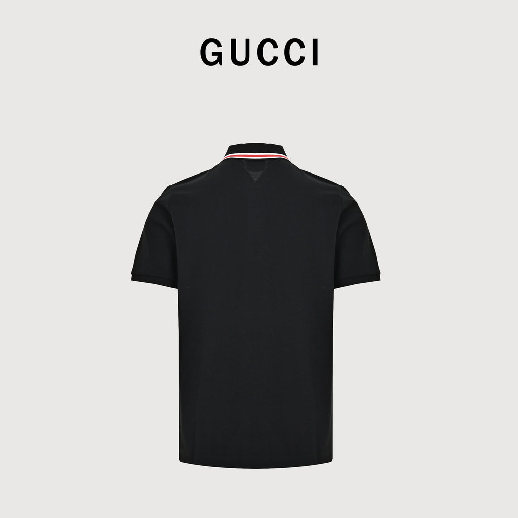 Gucci 24SS Year of the Dragon Flame Embroidered Pocket Polo Shirt – Black