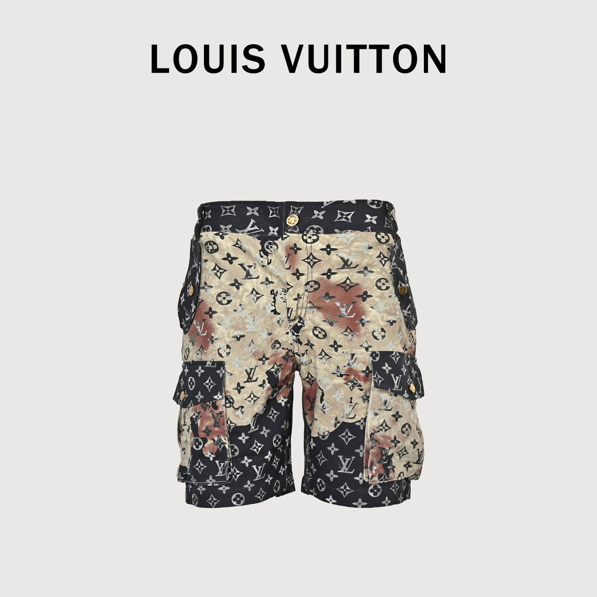 Louis Vuitton LV Monogram All-Over Print Tie-Dye Denim Cargo Shorts 2026HY3200328