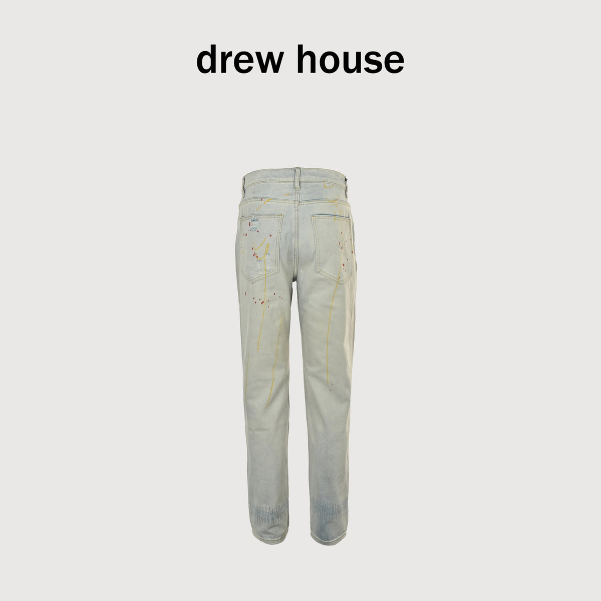 Drew House Teddy Bear Smiley Appliqué Destroyed Straight-Leg Jeans – Silver Wash  SG5200823