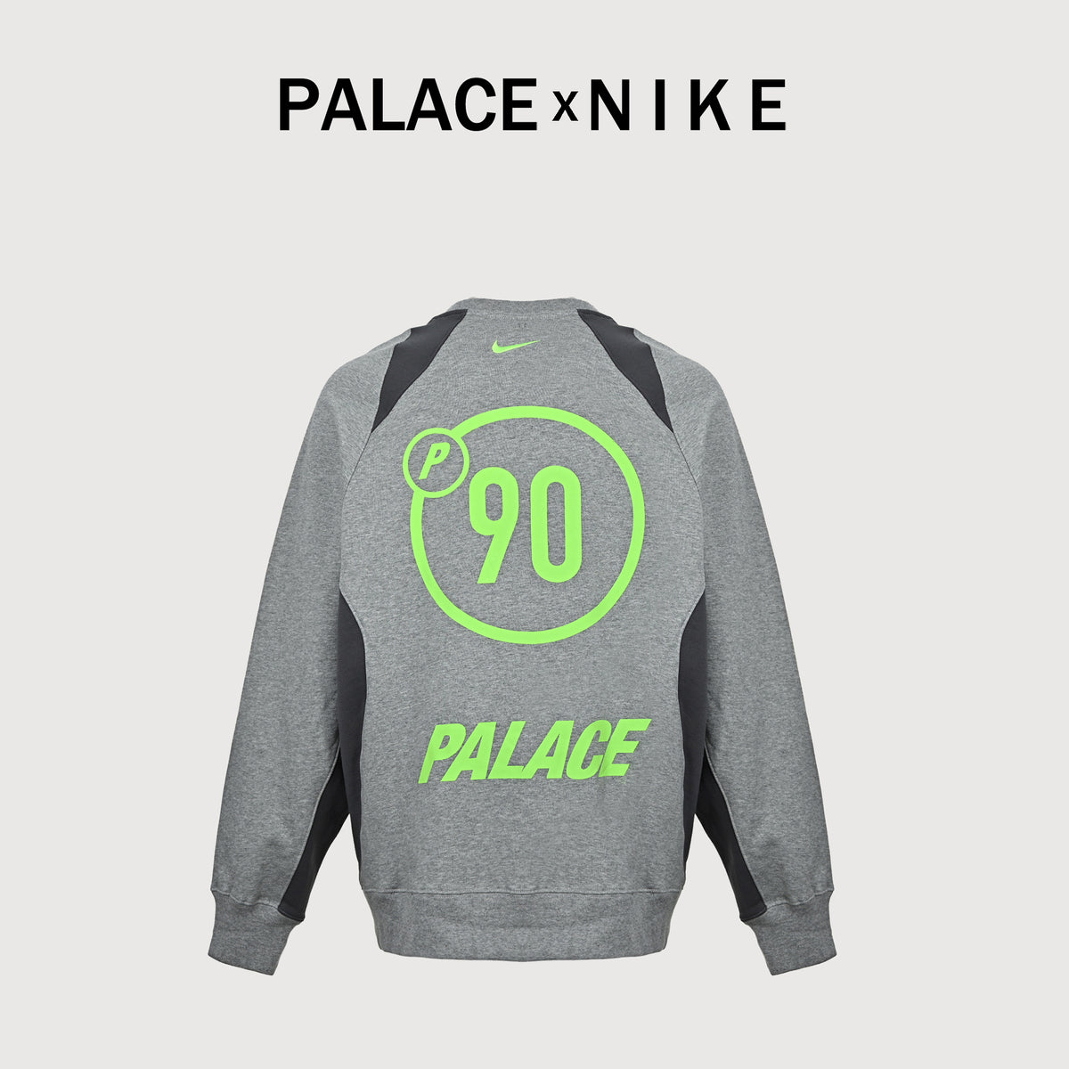 Palace × Nike FW25 Total P90 Crew Sweatshirt — Light Grey Marl P29NCS002