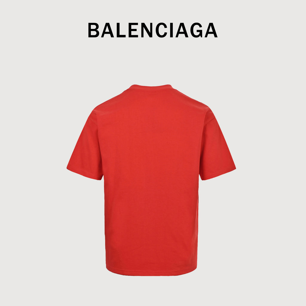 Balenciaga Vertical Script Embroidered Short Sleeve T-Shirt – Red  DK240324-RED