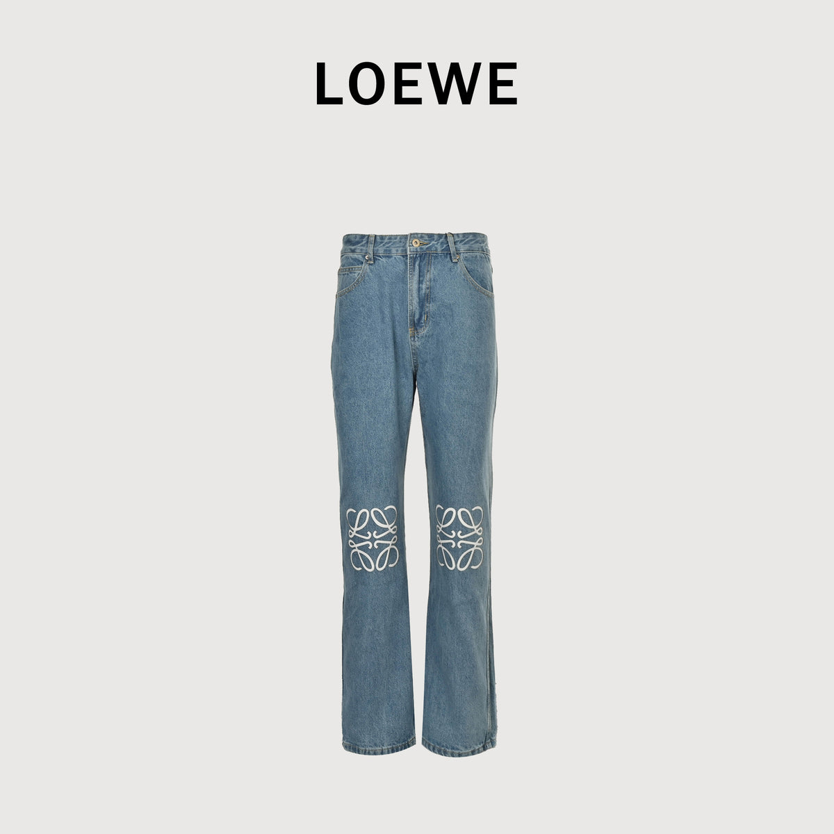 Loewe Anagram Embroidered Straight-Leg Jeans – Medium Blue Wash R5200823